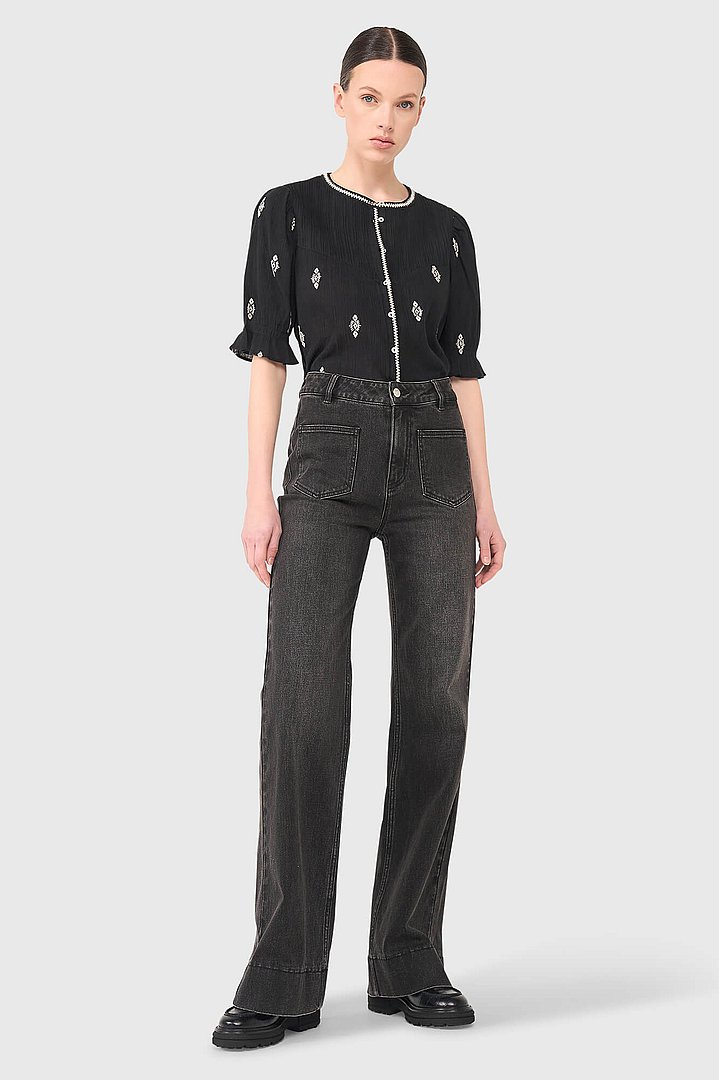 Blouse dames kai geborduurd zwart janice 14