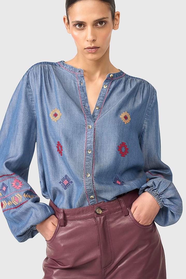 Dames blouse austin denim jason leer burgany janice 50