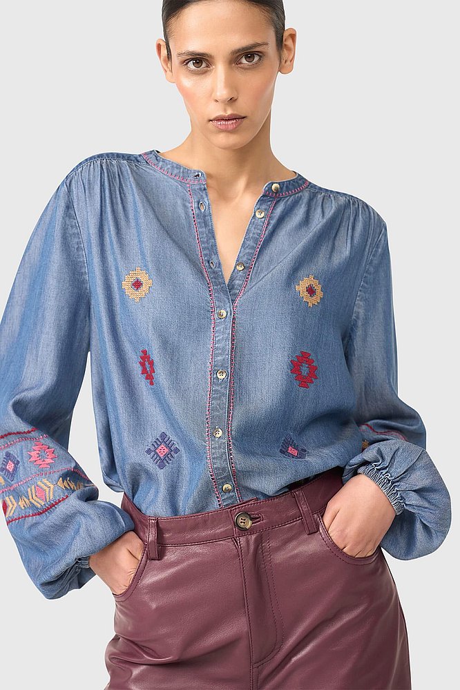 Dames blouse austin denim jason leer burgany janice 50