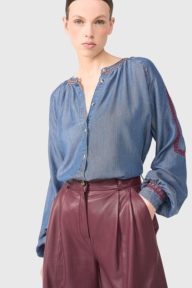 Dames blouse beau denim dollar burgandy janice 29
