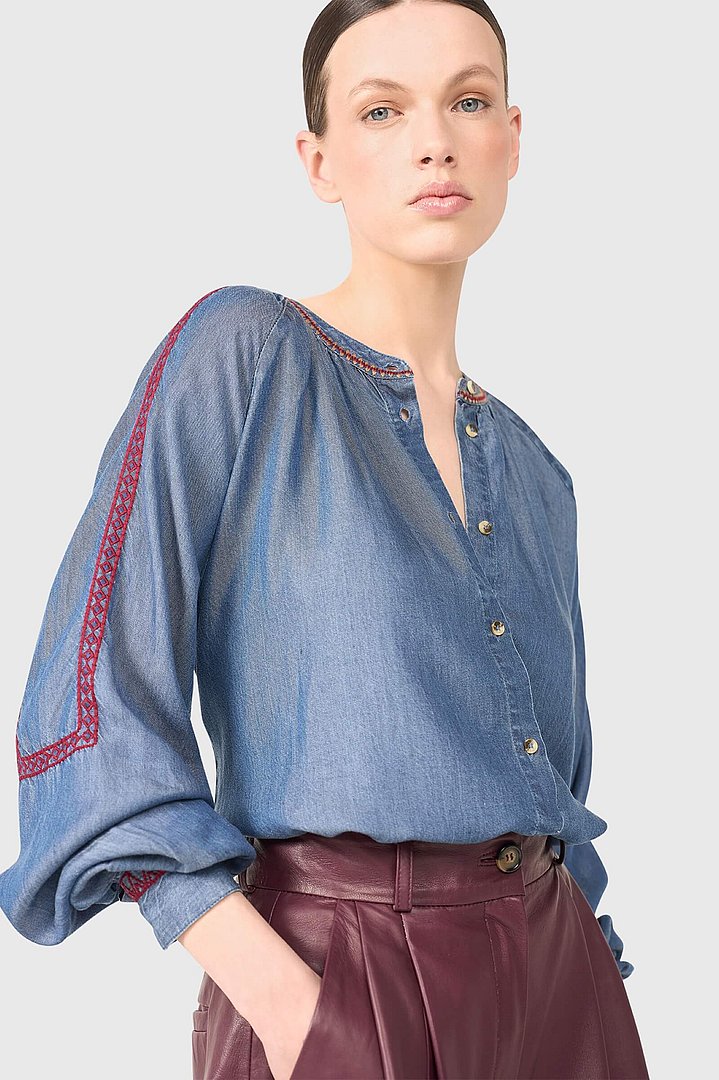 Dames blouse beau denim dollar burgandy janice 52