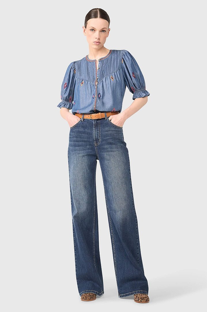 Dames blouse kai denim geborduurd janice 15