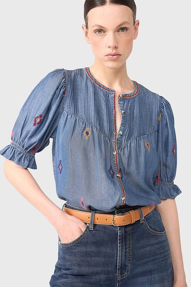 Dames blouse kai denim geborduurd janice 24
