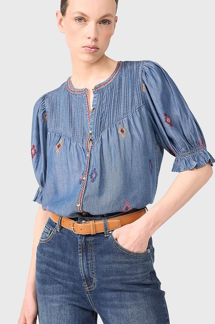 Dames blouse kai denim geborduurd janice 29