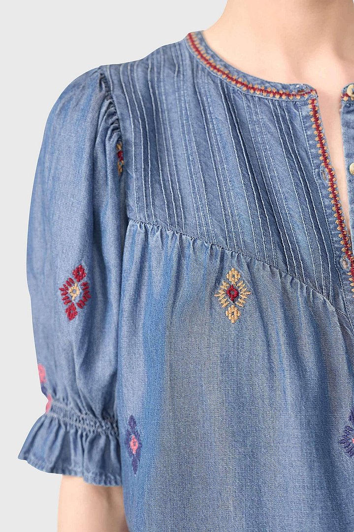 Dames blouse kai denim geborduurd janice 30