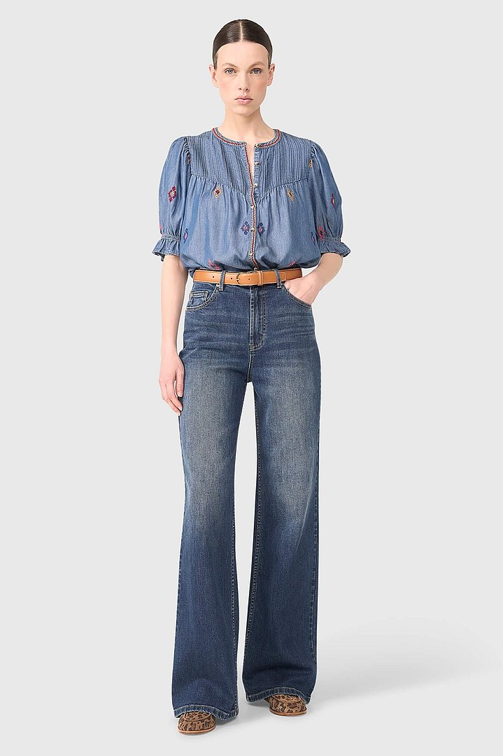 Dames blouse kai denim geborduurd janice