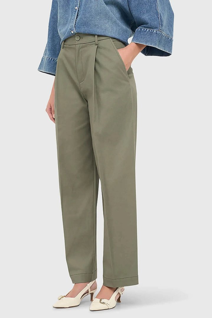 Groene Katoenen Paperbag Broek Steekzakken Barrel Balti Janice 01