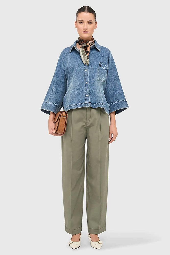 Groene Katoenen Paperbag Broek Steekzakken Barrel Balti Janice 04