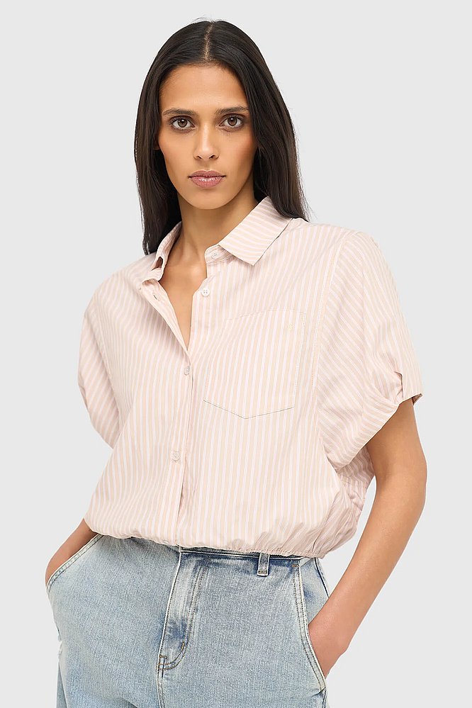 katoenen-dames-blouse-korte-mouw-gestreept-cross-beige-janice-01.webp
