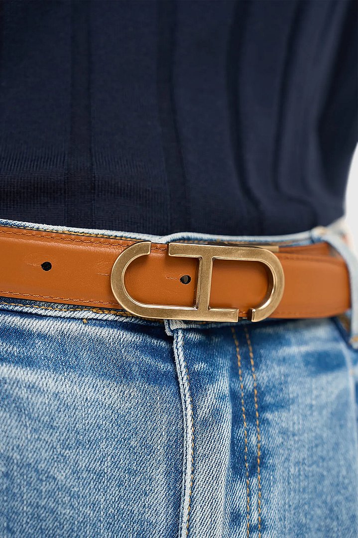 Leren Dames Riem Reversible Zwart Camel Brass Trophy Buckle Janice 05