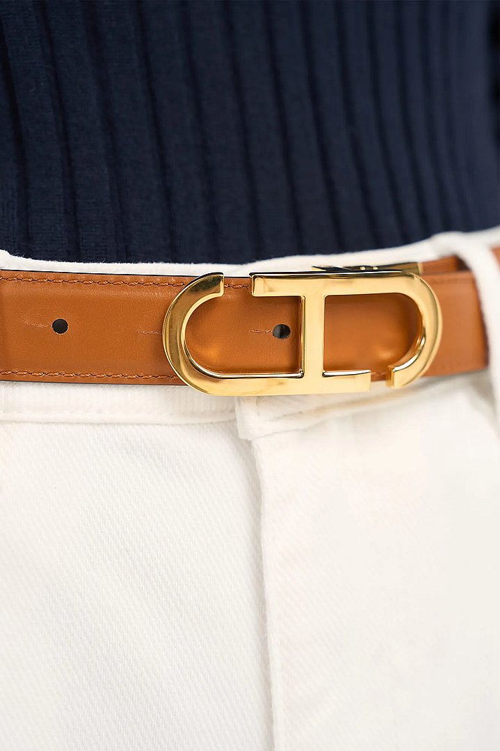 Leren Dames Riem Reversible Zwart Camel Goud Trophy Buckle Janice 05