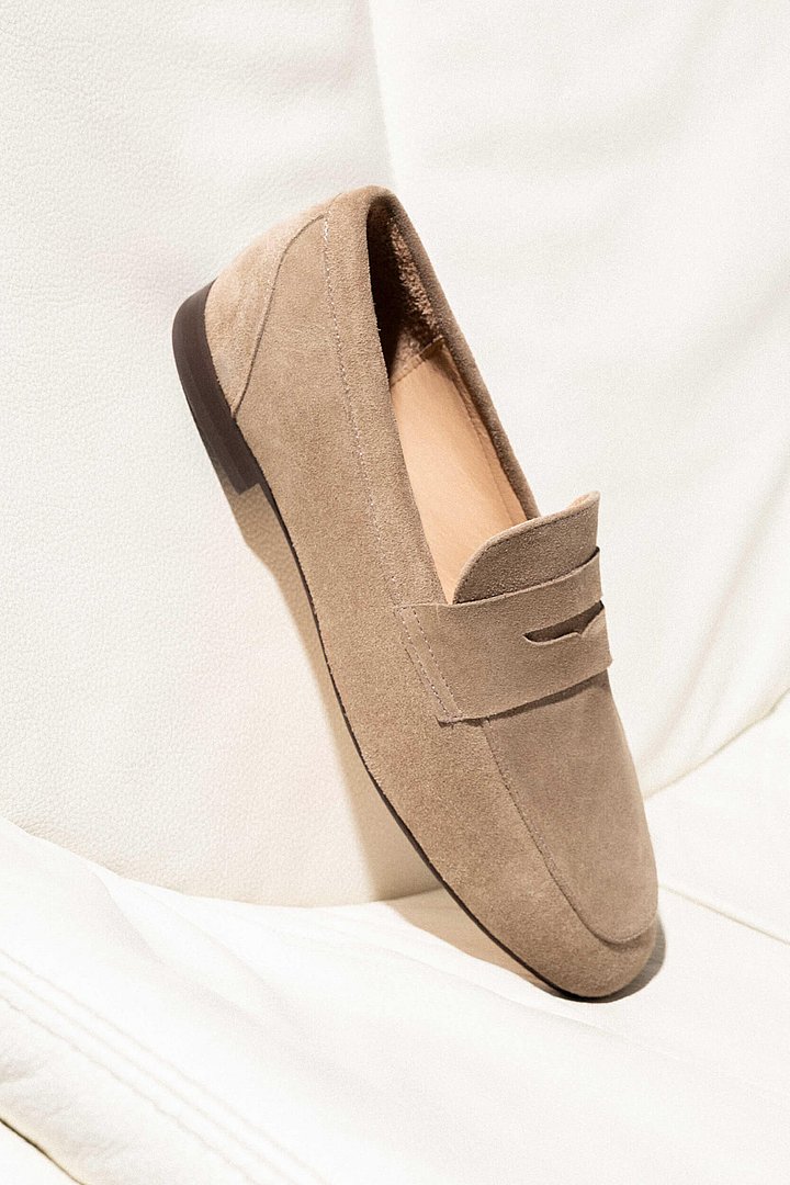 Loafers dames burt suede taupe 01