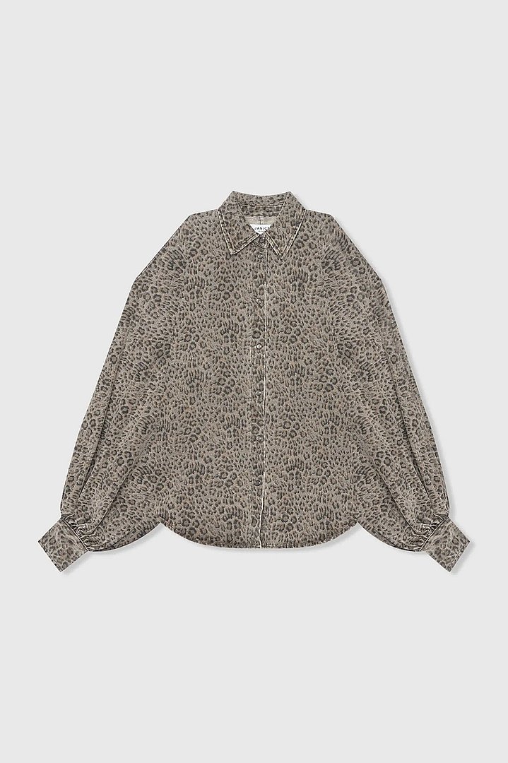 Panterprint Denim Blouse Dames Wijde Mouw Stone Janice 00