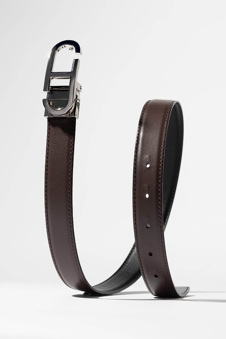 Riem dames trophy leer reversible zwart bruin zilver 01