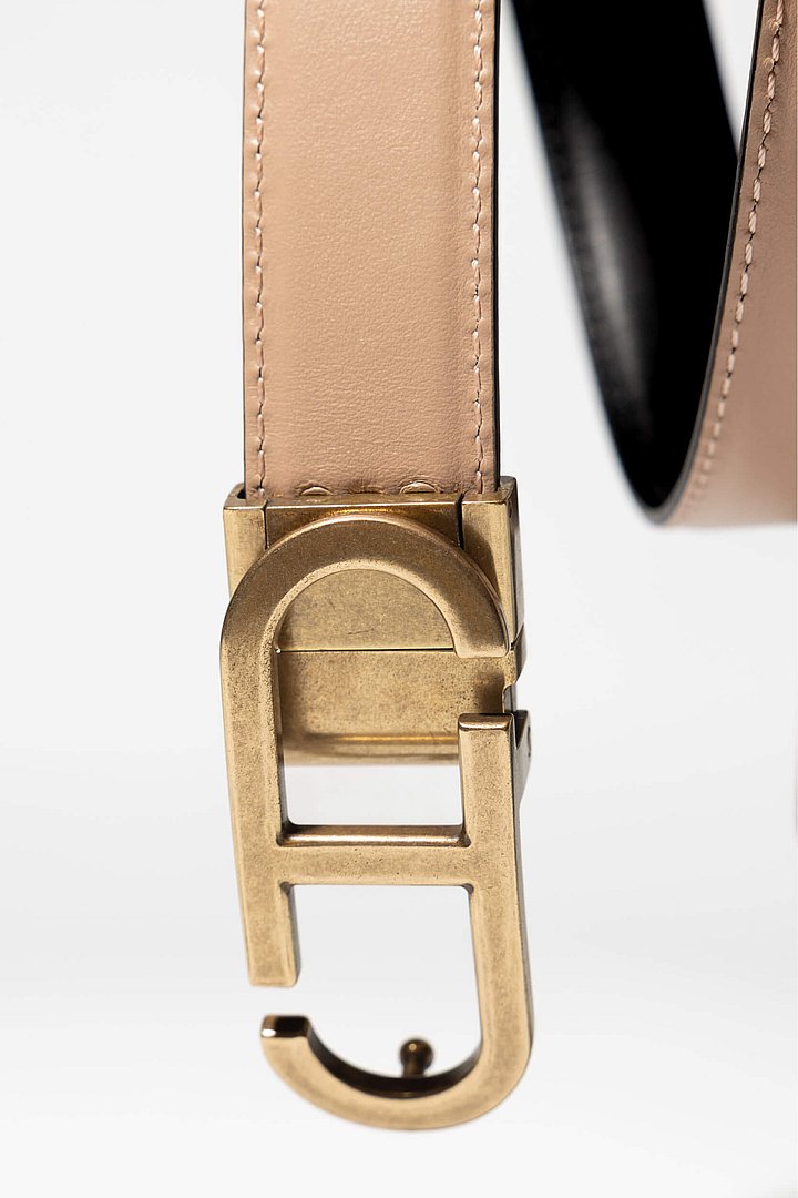 Riem dames trophy leer reversible zwart taupe brass 01