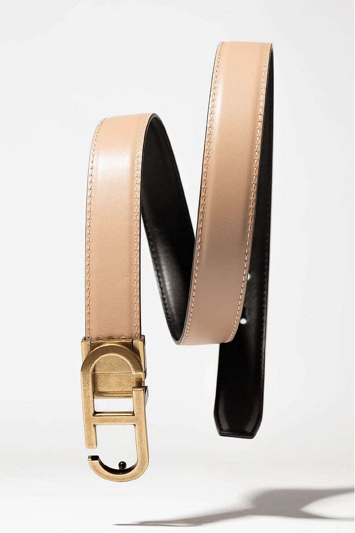 Riem dames trophy leer reversible zwart taupe brass 02