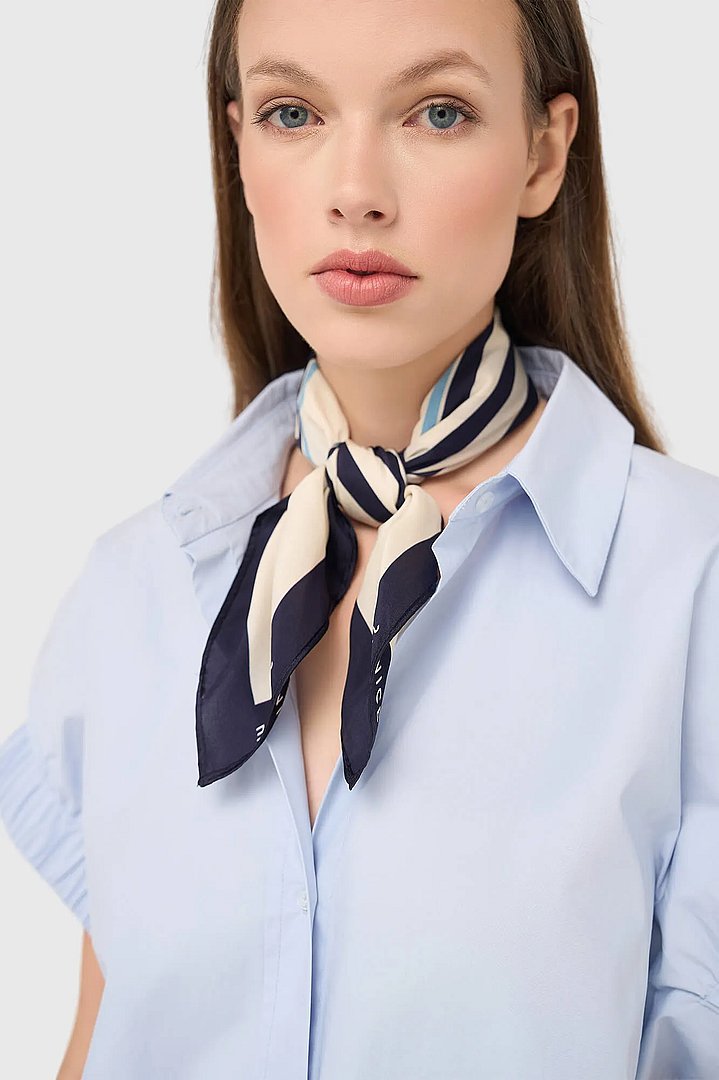 Zijden Sjaal Dames Print Effron Blauw Gestreept Janice 04